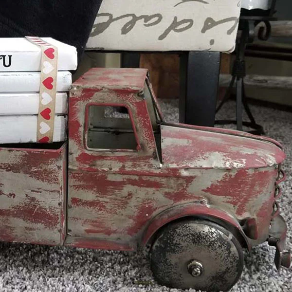 Distressed Metal Antique Finish Red Truck