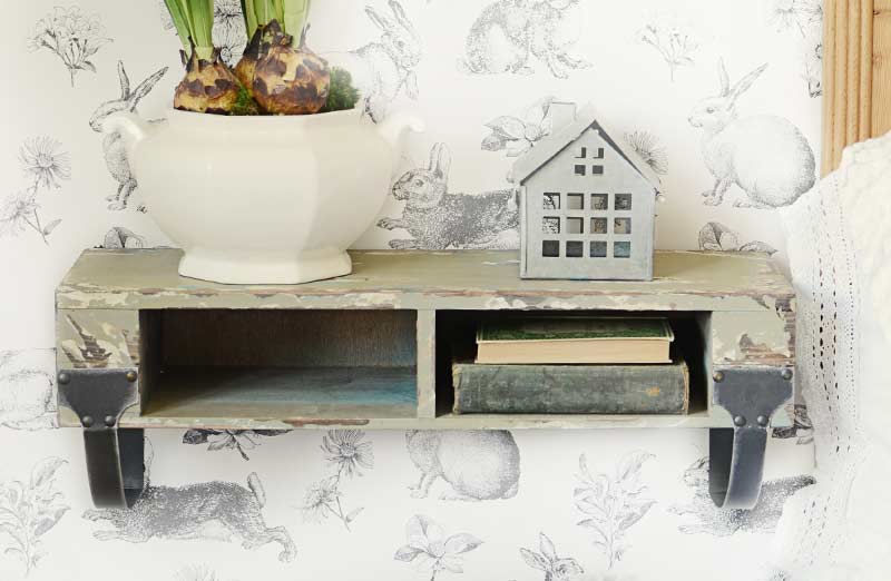 Distressed Wooden Cubby Shelf
