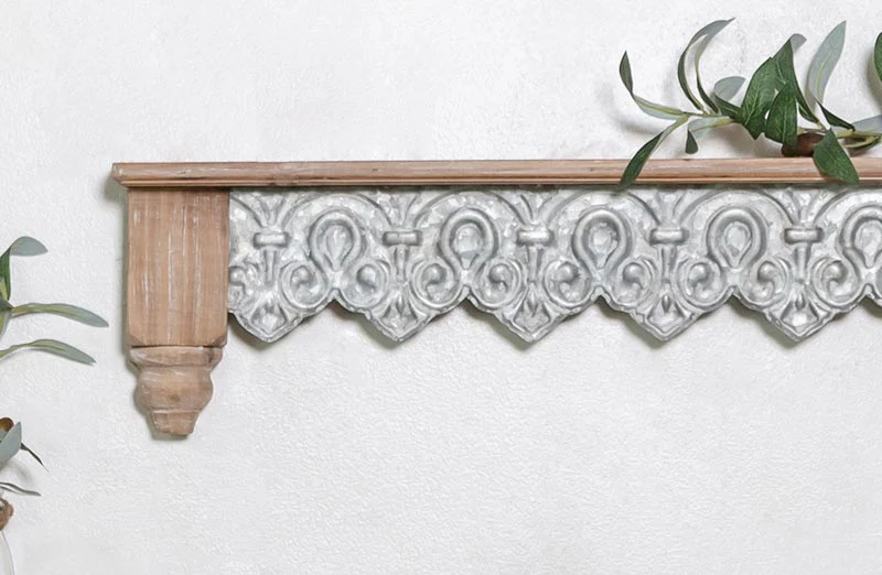 Wood and Tin Filigree Shelf  Set of 2