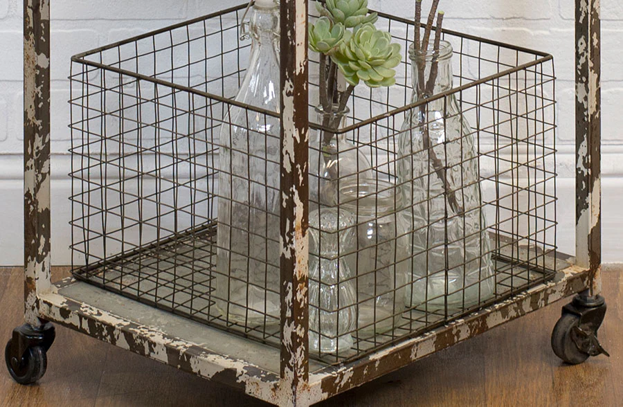 Distressed Wash Tub Storage Side Table