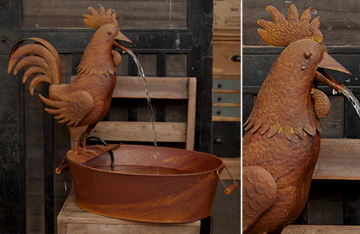 Barnyard Vintage *HUGE* Rooster Folk Art Fountain