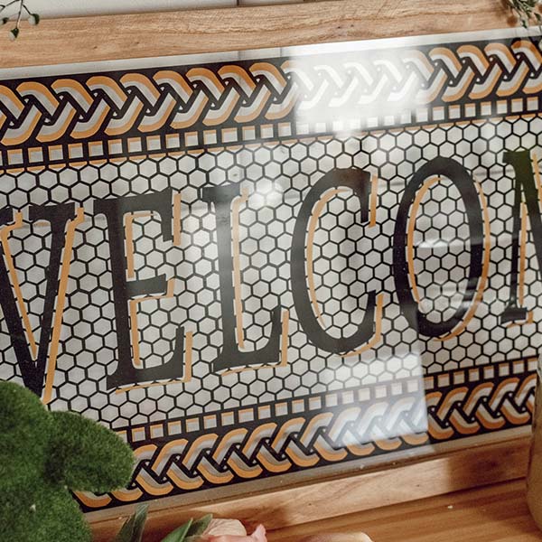Glass Welcome Sign with Wood Frame