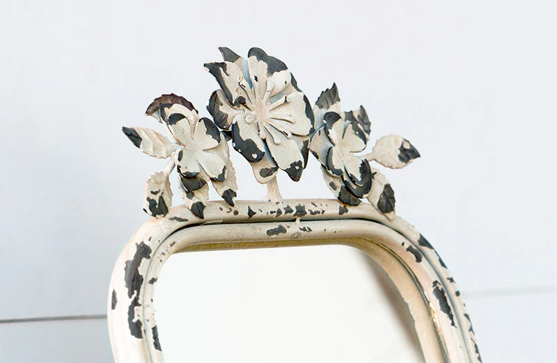 Standing Mirror With Metal Flowers