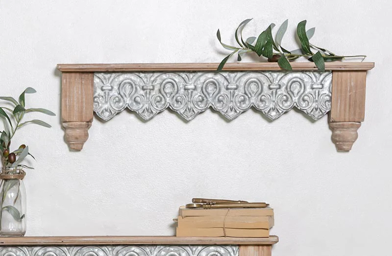 Wood and Tin Filigree Shelf  Set of 2