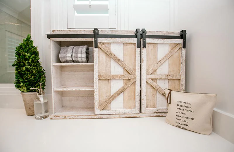 White Washed Barn Door Cabinet