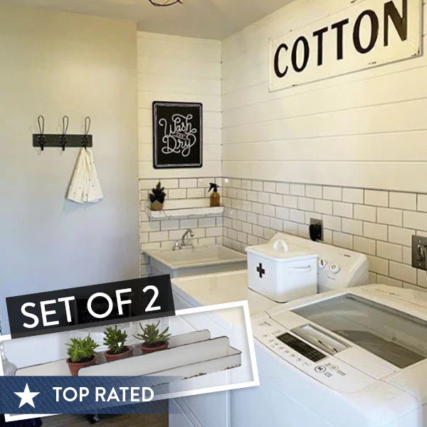 White Distressed Metal Wall Shelves, Set of 2