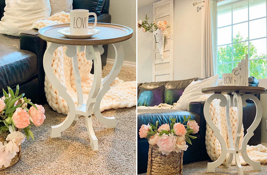 Round Chippy White Wooden Accent Table