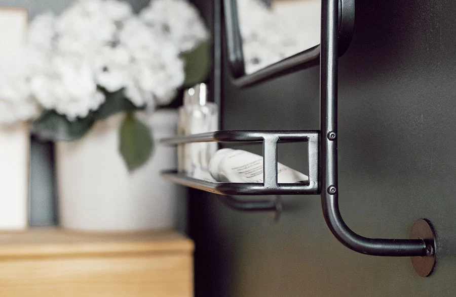 Industrial Swivel Mirror with Shelf