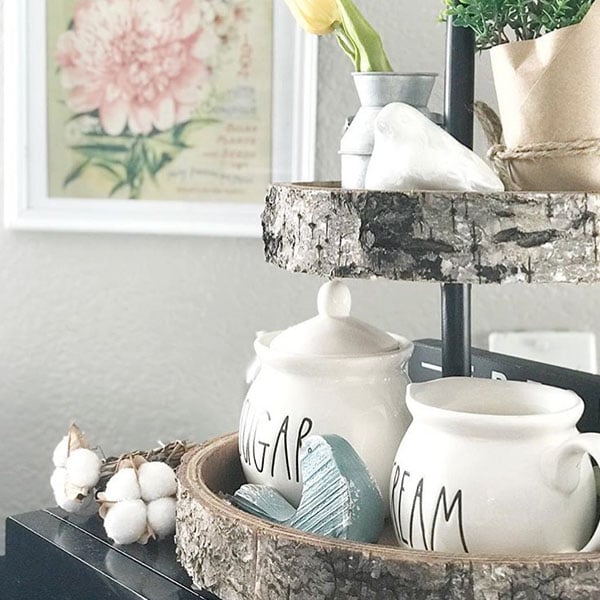 Bird and Birch Wood Two Tiered Tray