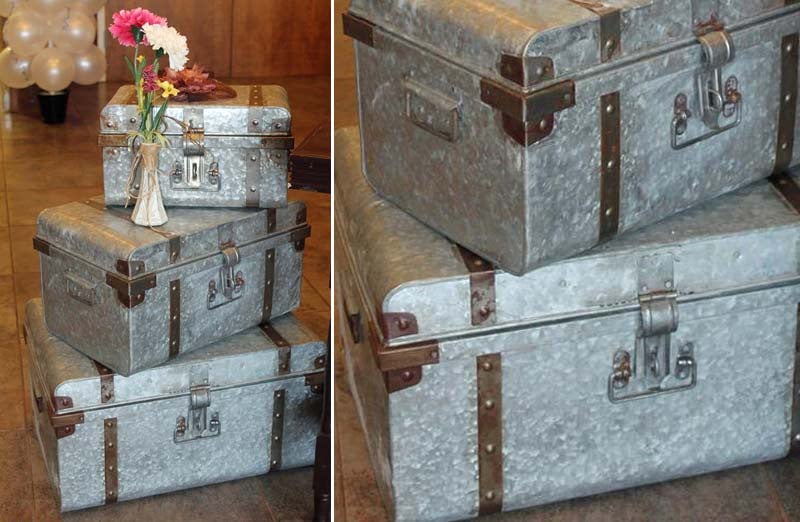 Metal Galvanized Trunks Set of 3