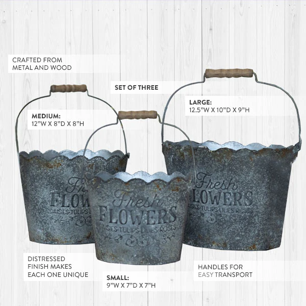 Scalloped Flower Buckets, Set of 3