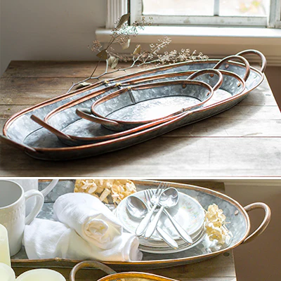 Galvanized Oval Trays  Set of 3