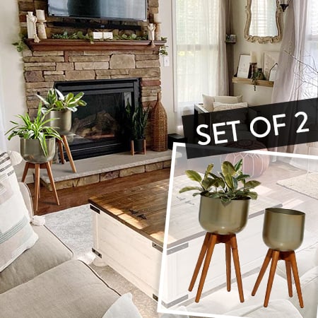 Rounded Metal Planters with Stands, Set of 2