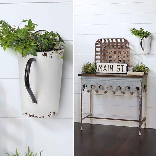 Large White Enamel Half Pitcher Wall Decor