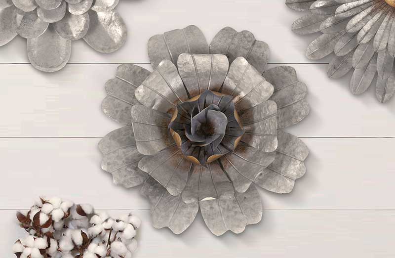 Galvanized Wall Flowers  Set of 3