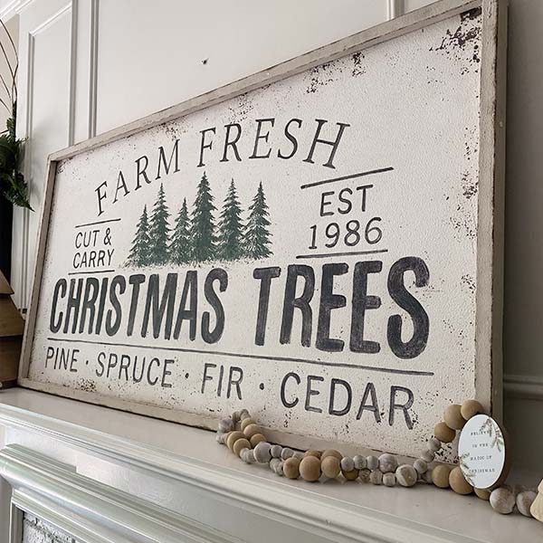48 Inch Antique Inspired Farm Fresh Christmas Trees Sign