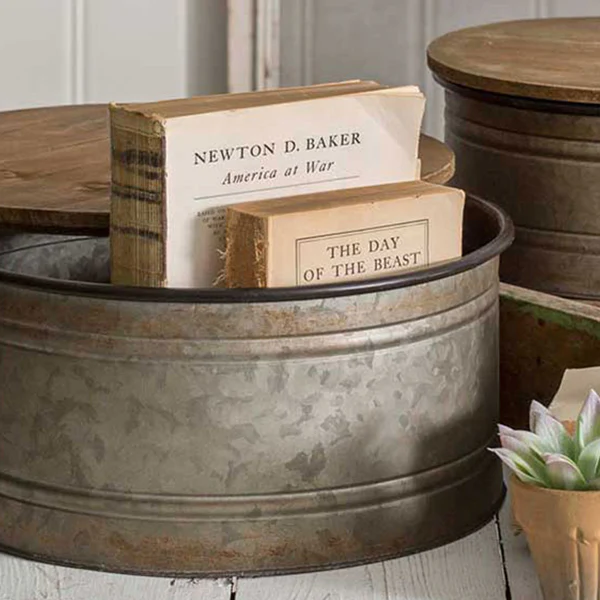 Galvanized Metal Display Bins with Lids, Set of 2