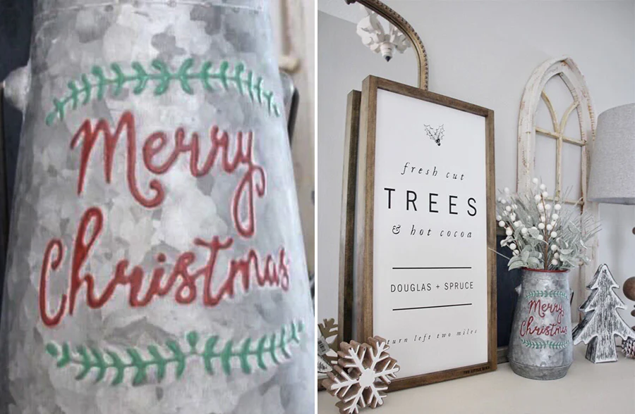 Merry Christmas Galvanized Canister With Handle