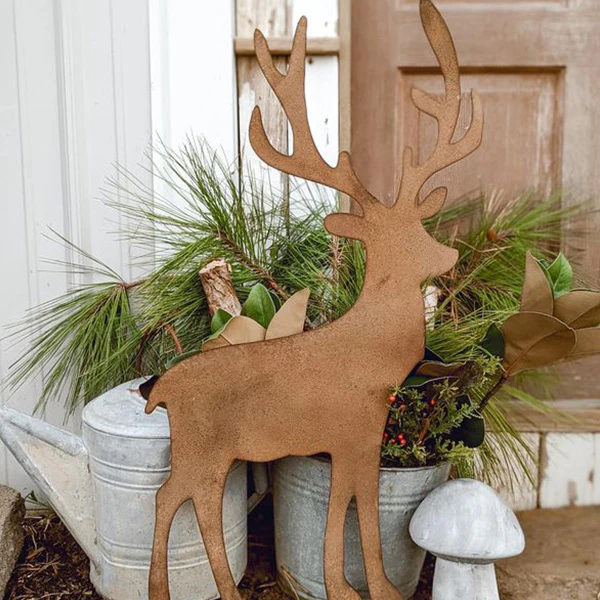 HUGE Rusted Patina Reindeer Yard Stakes, Set of 2