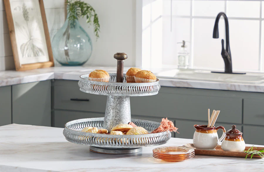 Galvanized Cutout Two-Tier Tray