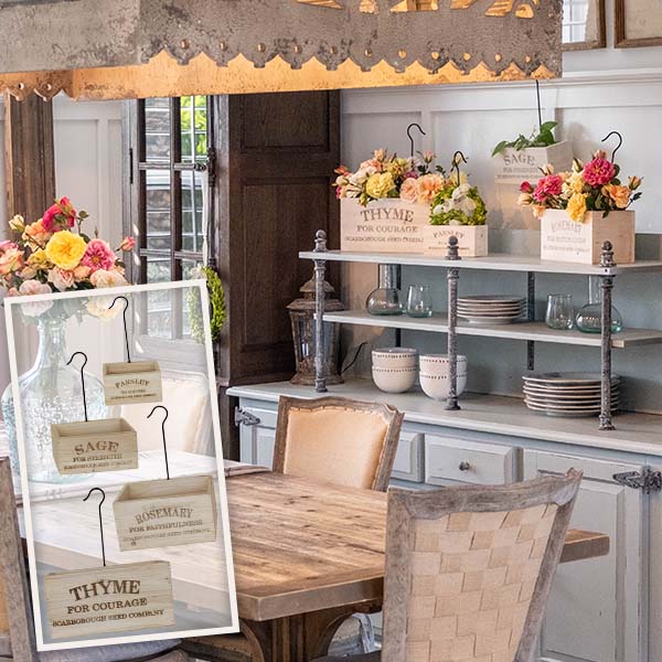 Whitewashed Herb Buckets, Set of 4