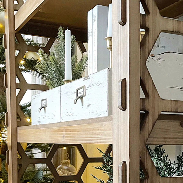 Large Natural Wooden Geometric Bookshelf