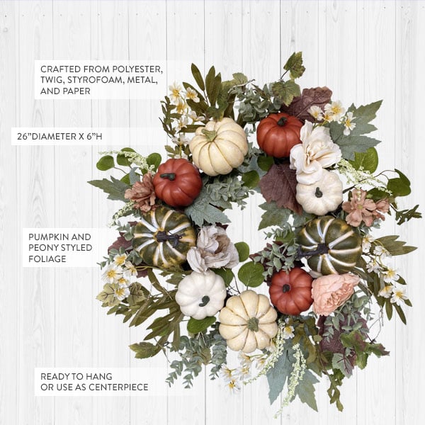 26 Inch Fall Peony and Pumpkin Layered Wreath