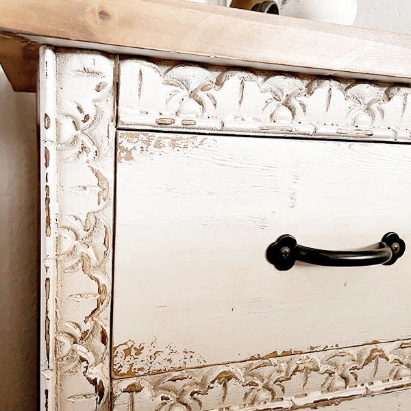 Intricately Carved Wooden Shiplap Dresser