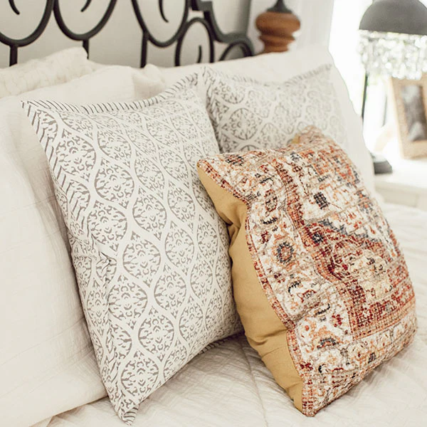 Hand Blocked Cotton Antique Victorian Print Pillow