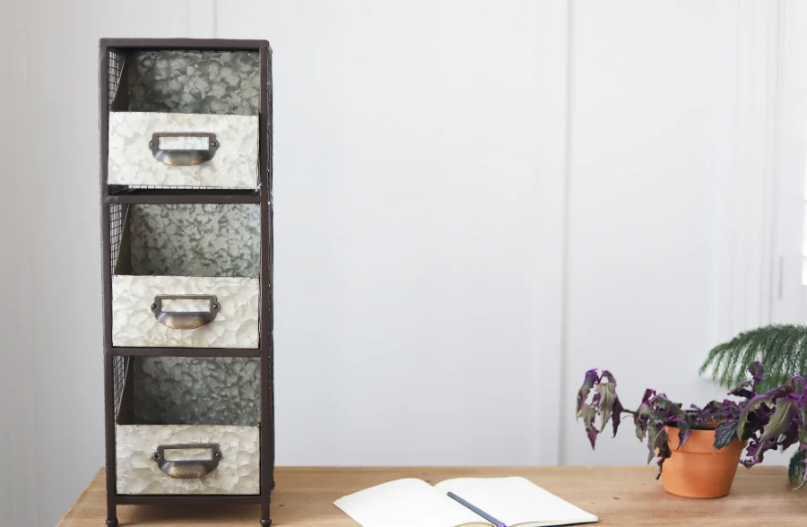Galvanized Metal Triple Drawer Organizer