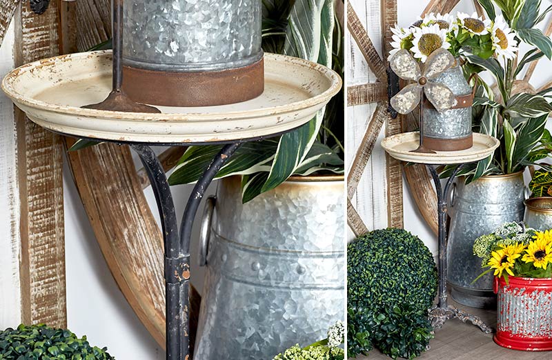 Antique Distressed Round Tray End Table