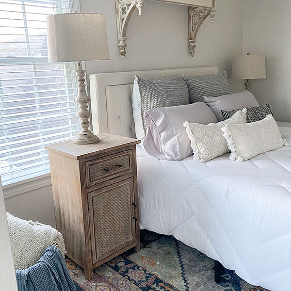 Wood and Rattan Accent Storage Table