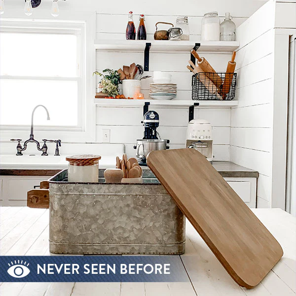 Galvanized Metal Storage Caddy with Wooden Lid