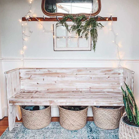 HUGE Distressed Whitewashed Wooden Bench