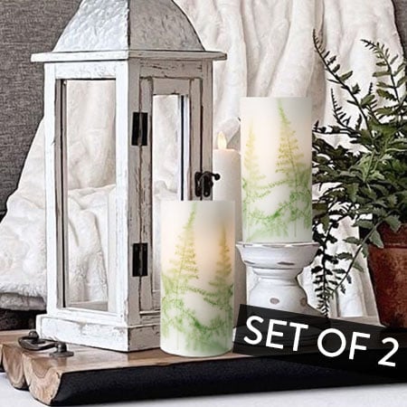 Fern LED Pillar Candles, Set of 2
