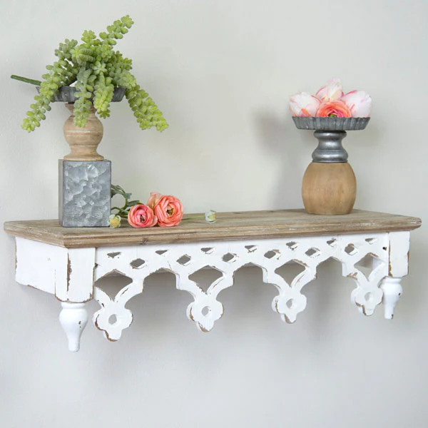 White Wooden Scalloped Edge Wall Shelf