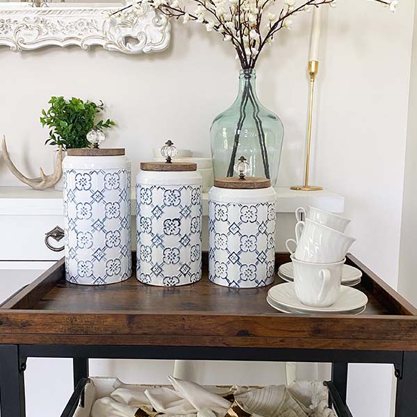 Delft Storage Canisters with Lids, Set of 3