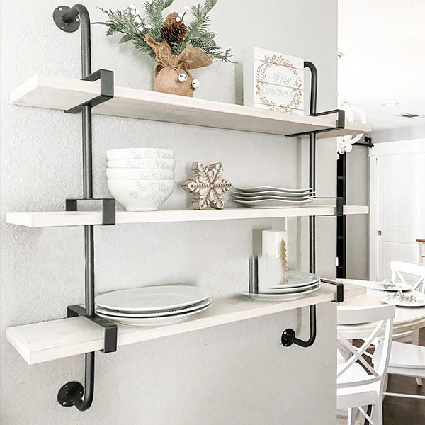 3-Tier Industrial Wood Wall Shelf