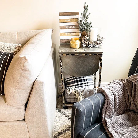 Distressed Wash Tub Storage Side Table