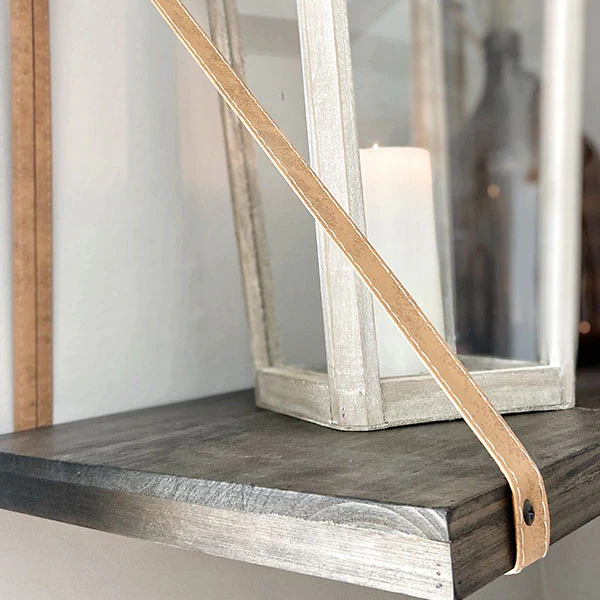 Floating Wall Shelf with Faux Leather Straps