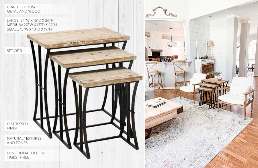 Metal Framed Nesting Tables, Set of 3