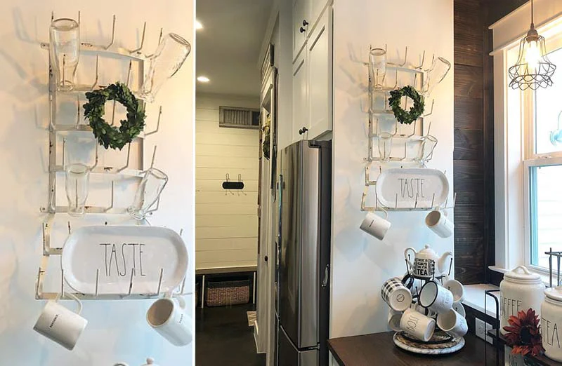 Wall Mounted White Distressed Metal Mug Rack