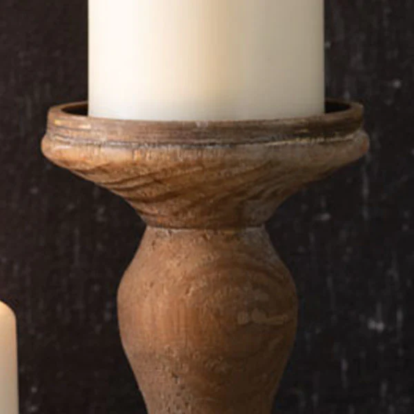 Natural Wooden Pillar Candle Holders, Set of 3