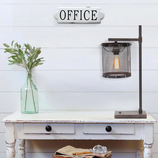 Rustic Caged Overhanging Desk Lamp