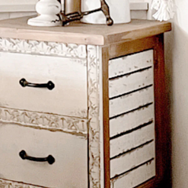 Intricately Carved Wooden Shiplap Dresser