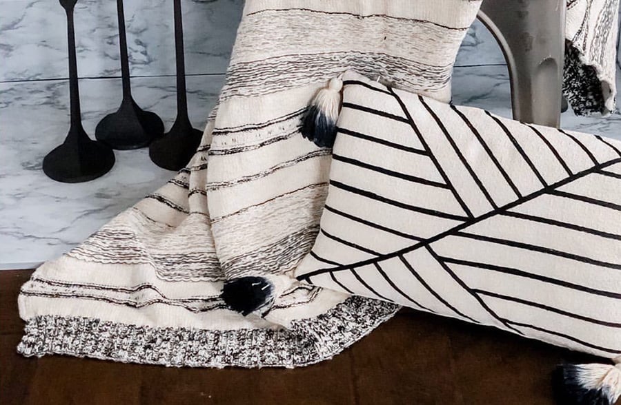 Cream with Black and Gray Stripes Throw Blanket