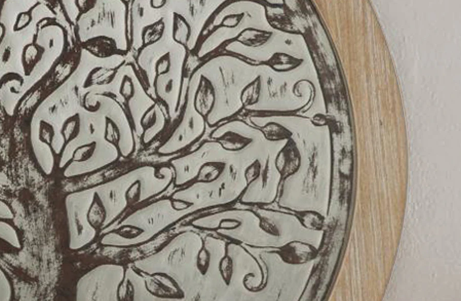 Wooden Framed Embossed Metal Wall Medallion