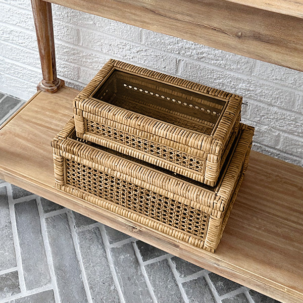 Cane & Rattan Trunks, Set of 2