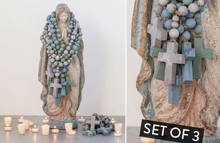 Wooden Prayer Beads with Cross, Set of 3