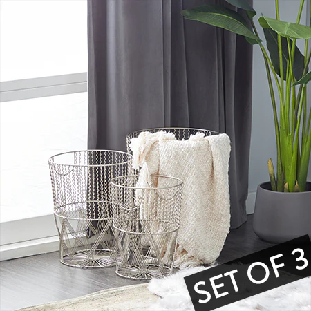 Modern Industrial Wire Storage Baskets, Set of 3